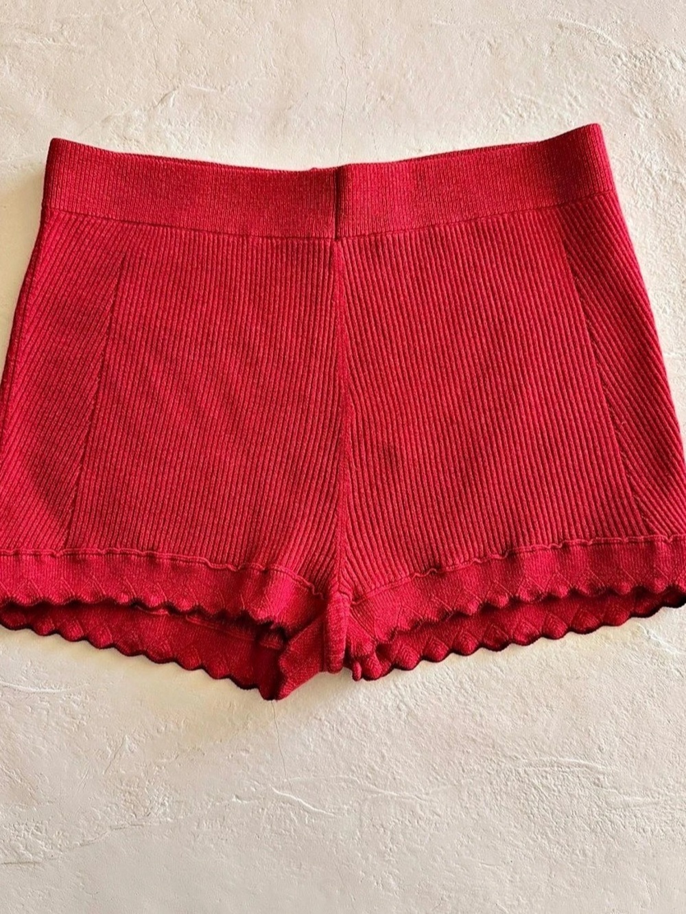 Maeve Scalloped Sweater Knit Shorts, Red, Medium
